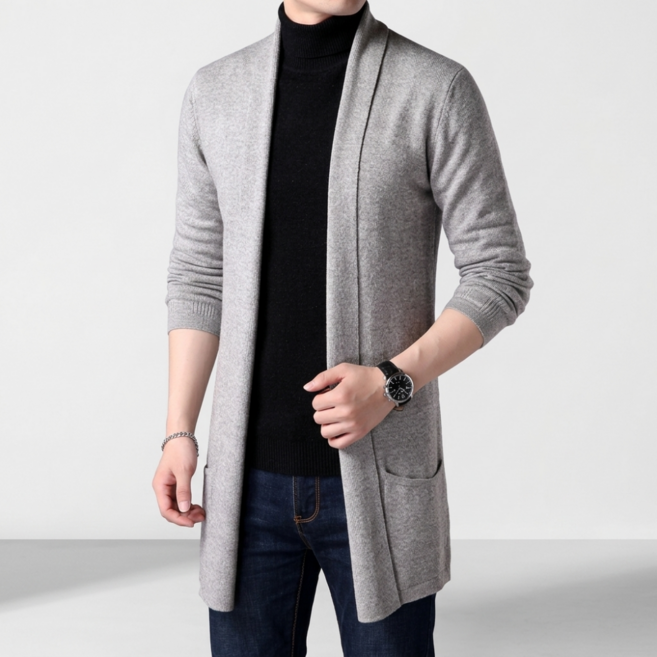 웨일쓰 남성 봄 가을 캐주얼 니트 롱가디건 남자 간절기 분위기있는 롱코트 스웨터 재킷