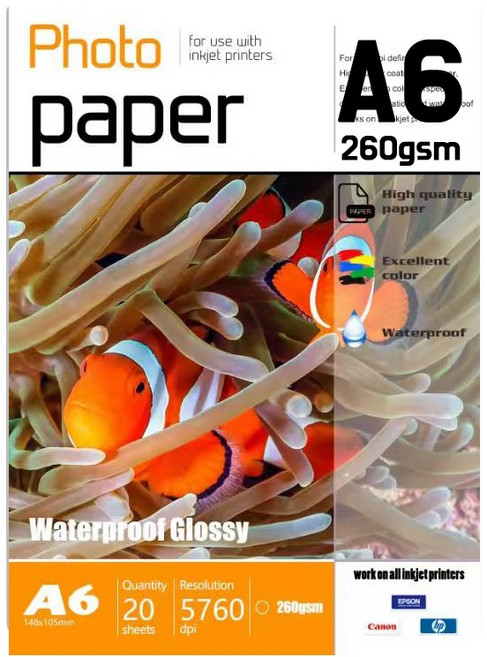 BNC INT 광택 a4 4x6 잉크젯 컬러 포토용지 캐논 엡손 호환 사진 용지 인화지, 20매입, 260g, A6