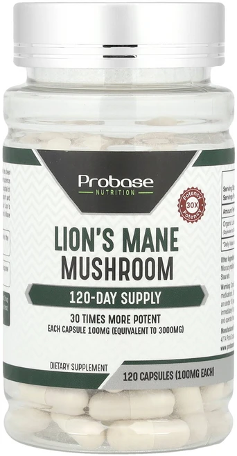 프로베이스 뉴트리션 Probase Nutrition 노루궁뎅이버섯 100mg 캡슐 120정124966원산지:기타, 프로베이스 뉴트리션 Probase Nutrition,, 1개 - 쿠팡