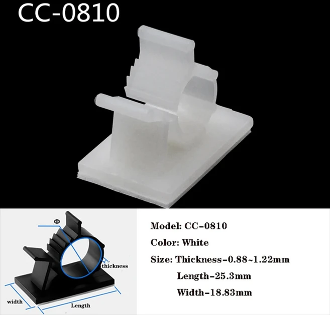 케이블 관리 타이 마운트 베이스 고정 클립 자가 접착 와이어 홀더 클램프 정리기, 22 0810-white-10pcs
