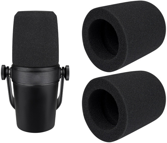 SOULWIT 마이크 팝 필터-호환 슈어 Shure MV7+ 팟캐스트 다이내믹용 보호용 마이크 커버 윈드스크린 폼, 2개, Black