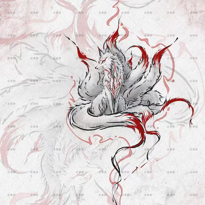 紅狐九尾彩色紋身貼 純欲風狐狸圖案, 1套, 紅狐九尾 2張