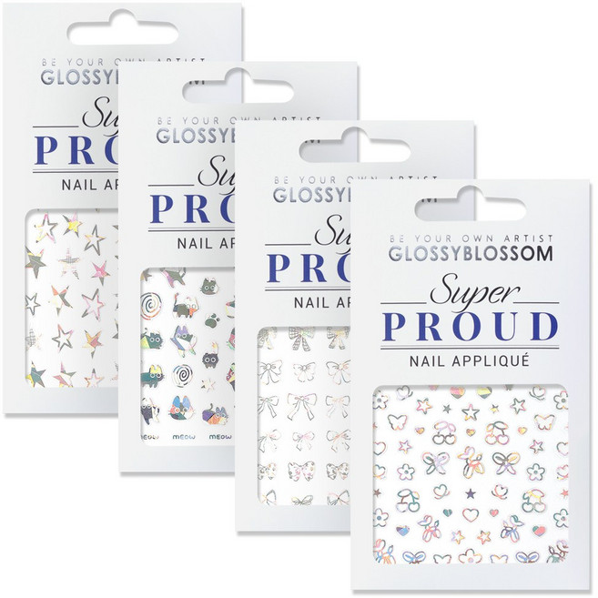 샤인비 트렌드 네일 아트 스티커 4종, 1개, TU4-19 큐트홀로그램 4종