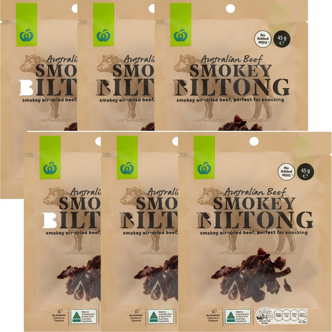 울워스 빌통 비프 저키 남아프리카 육포 오리지날, 6개, 45g