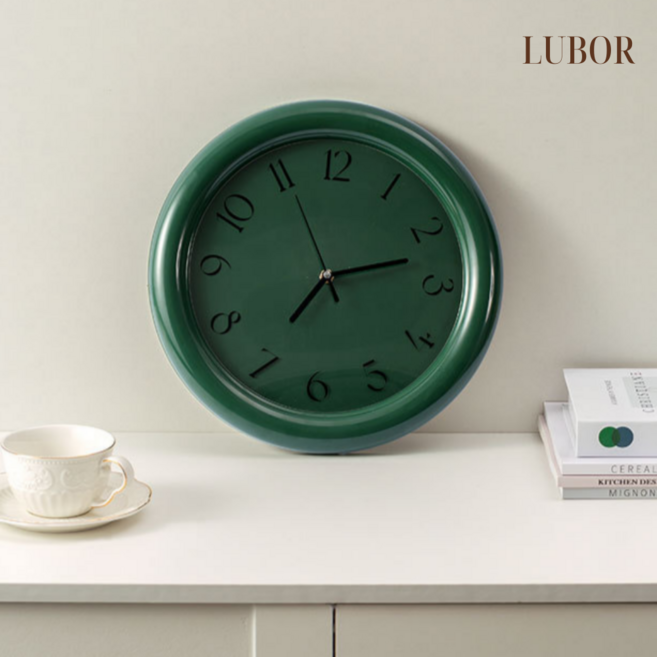 루보르 무소음 인테리어 예쁜 감성 모던 라운드 벽시계 30cm, 그린