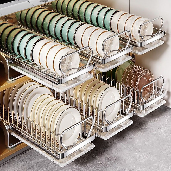 데코트리 스텐 슬라이딩 식기 건조 정리대, 접시용, 화이트, 1개, 1단