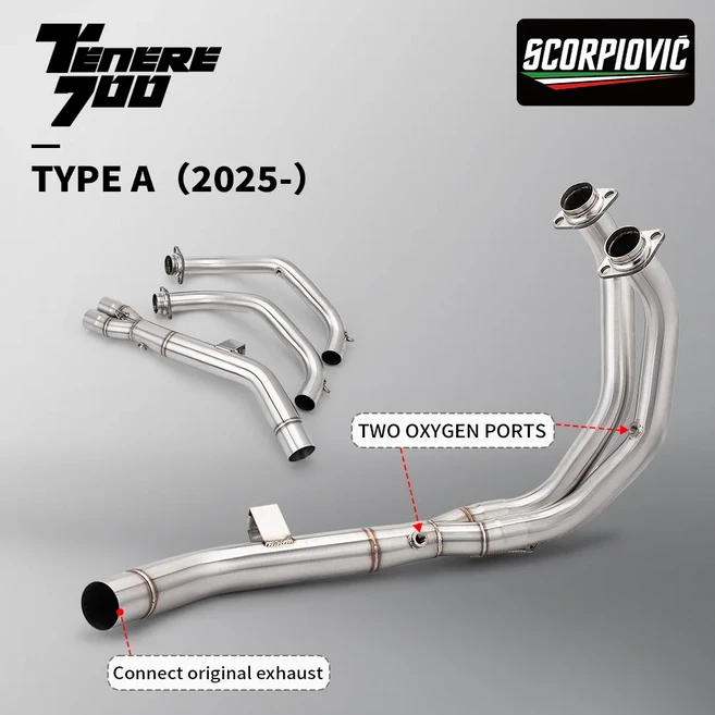 테네레 700 2019-2025 오토바이 배기 시스템 개조 매니폴드 스테인리스 프론트 링크 파이프, 02 A fit Original