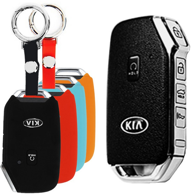 바이디지탈 기아 호환 올뉴 k3 k5 쏘울 부스터 더뉴니로 k7 프리미어 스포티지 ql 쏘렌토 MQ4 카니발 KA4 5버튼 / 실리콘 차 키홀더+후크 키링 세트, 실리콘 차키케이스+링후크, 블랙