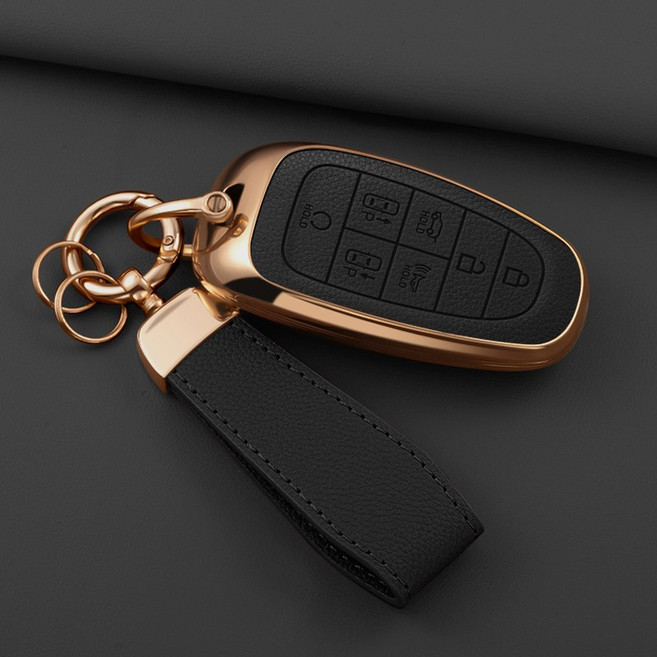 HAKO 소프트 가죽TPU 키케이스+키홀더 (현대호환 4 5 7버튼), H-07, 블랙