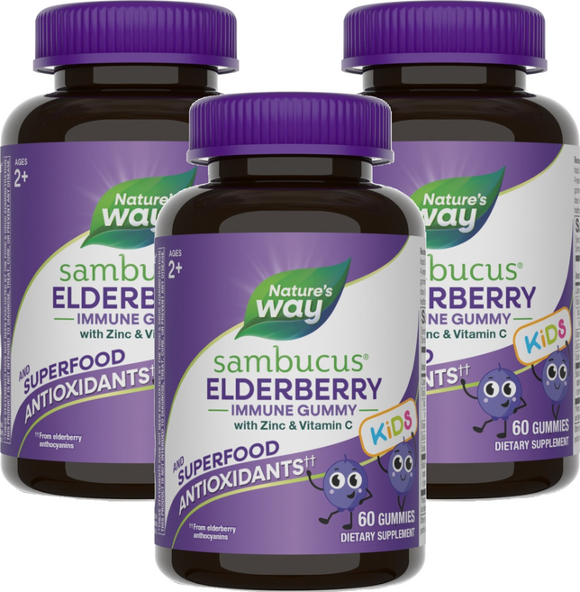 네이쳐스웨이 어린이 삼부커스 이뮨 엘더베리 아연 & 비타민 C 구미, 60정, 3개