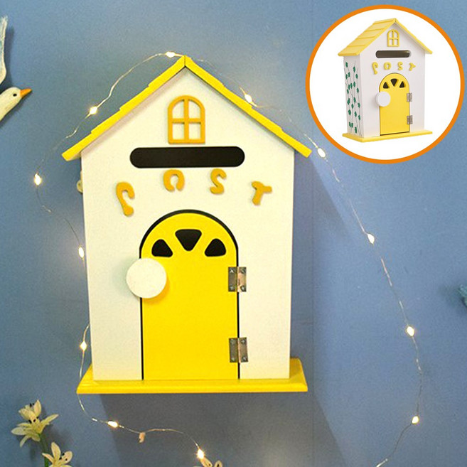 마켓피아 예쁜 인테리어 벽걸이 우편함 우체통, 옐로우