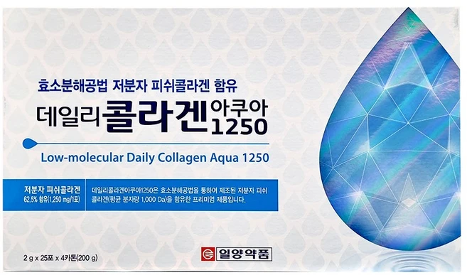 일양약품 데일리콜라겐 아쿠아1250 x1박스 100일분 저분자피쉬콜라겐 효소분해공법, 200g, 1개 - 쿠팡