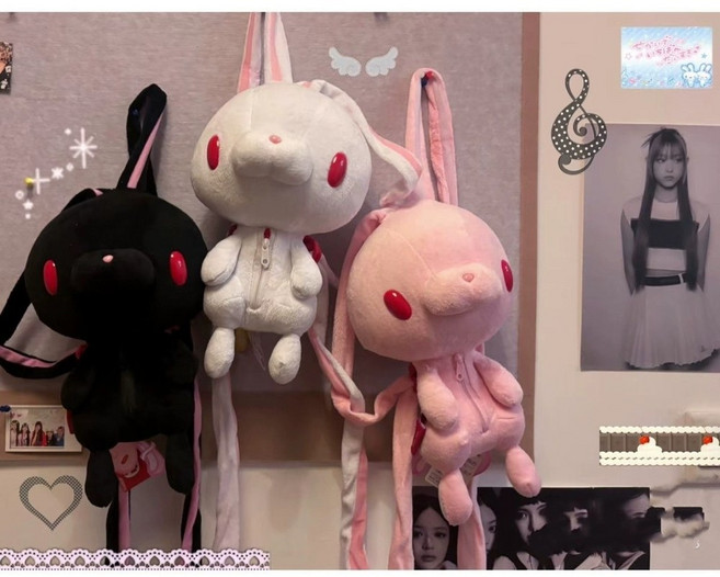 3종 글루미베어 인형 가방 범용토끼 백팩 파우치 인형 굿즈 화이트 핑크 고전 블랙, 블랙 맨왼쪽 1개 비공식가방