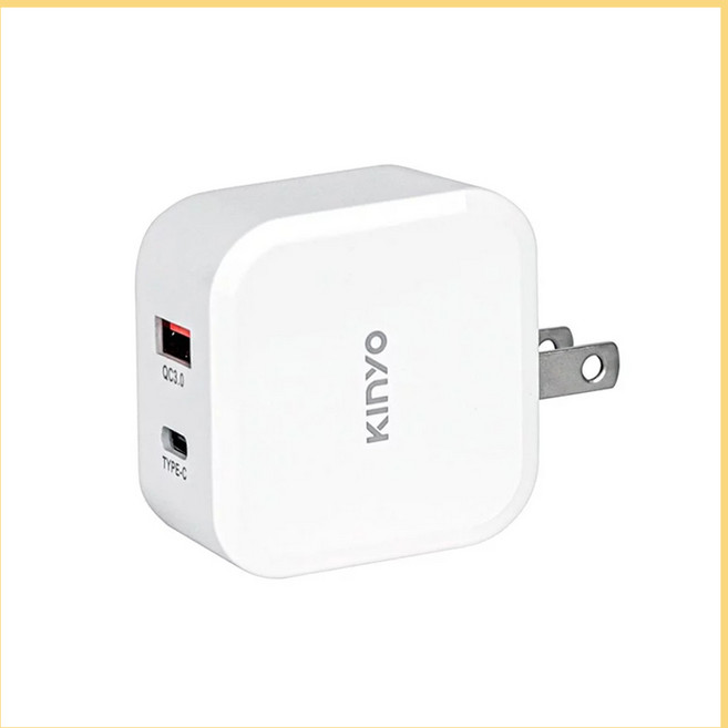 KINYO PDCB-015 18W PD 3.0 + QC 3.0 雙孔充電器，支援 Type-C 充電，折疊式插頭, 1個
