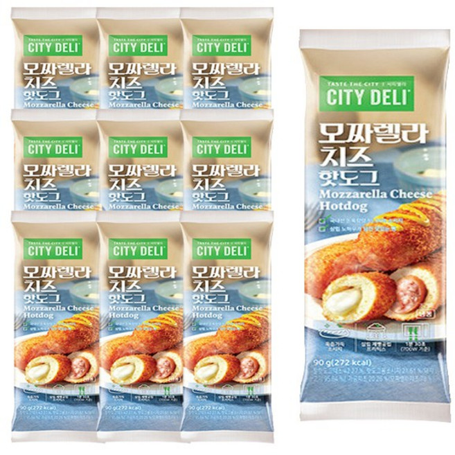 삼립 시티델리 모짜렐라치즈 핫도그 90g x 10개 / 간식 소시지 냉동핫도그, 80g