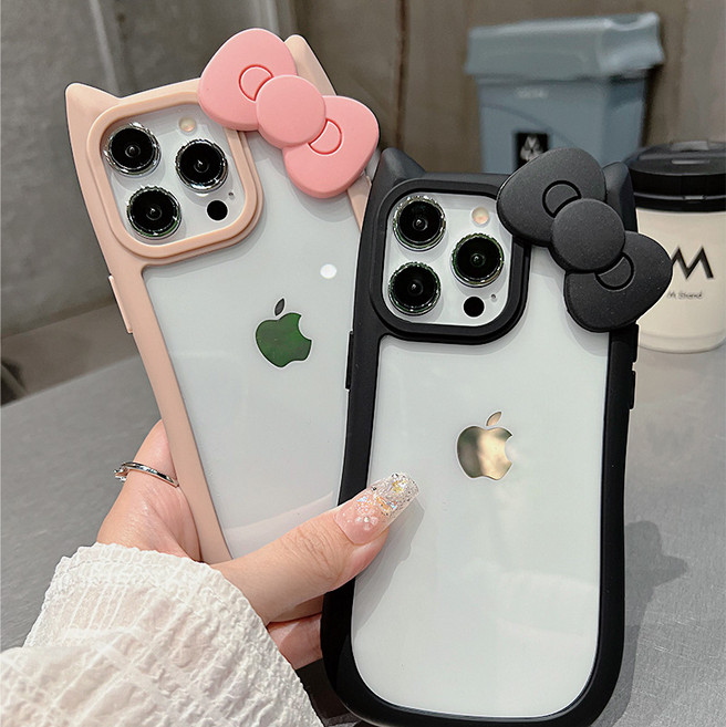 오드아이 키티 리본 고양이귀 입체 핸드폰 케이스 투명 범퍼 키링 하드 아이폰 17 16 15 14 13 12 11 XS XR 플러스 프로 맥스 고양이 폰케이스