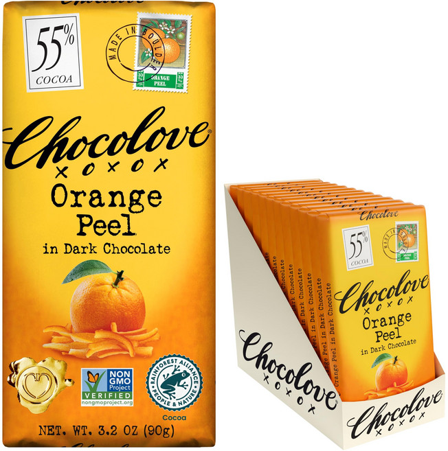 초콜러브 오렌지 필 다크 초콜릿 바 | 55% 코코아 | 톡 Chocolove Orange Peel Dark Chocolate Bars | 55% Cocoa | Tangy Oran