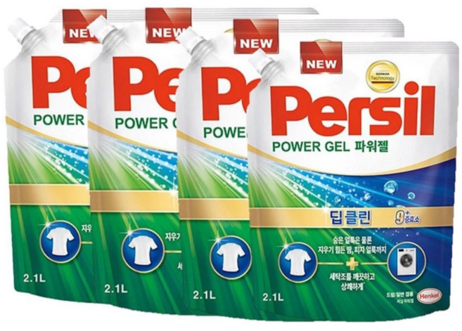 온마음샵 헨켈 퍼실 딥클린 파워젤 듀얼 액체세탁세제 리필 2.1L 4개 일반드럼겸용