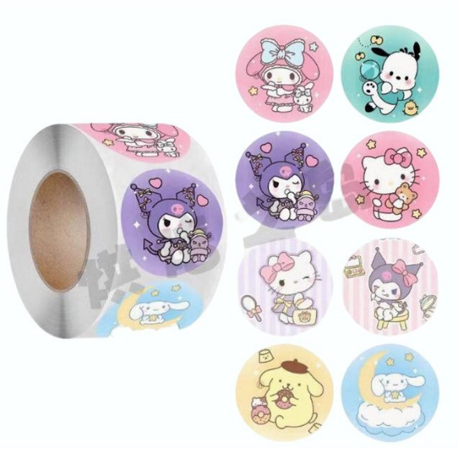 산리오 캐릭터 원형 스티커 롤 500P, 1개