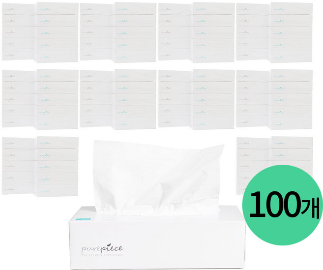 퓨어피스 먼지없는 천연펄프 각티슈 240매입 100개 미용티슈 비염티슈 사각티슈