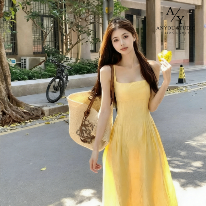 ANYOU 쉬폰원피스 여름 스커트 민소매 나시바캉스원피스 해외여행 바캉스룩 여성 하객룩 원피스 롱 휴양지원피스