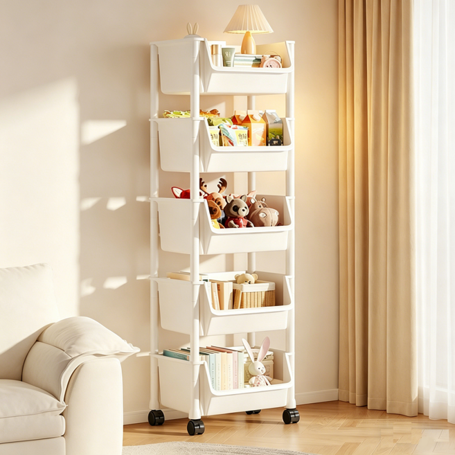 혼반홈 이동식 트롤리 U자형 선반 다용도 대용량 정리함 트롤리 보관함, 5단, 베이지