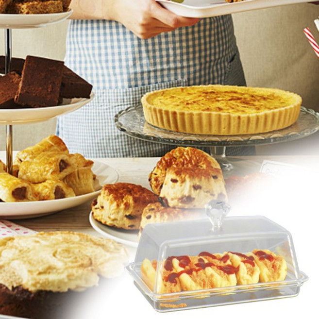 투명 버터 접시 보관함 트레이 커버가 있는 거치대 식기류, 02 S