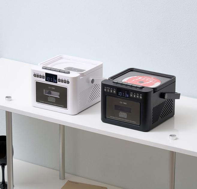 휴대용 CD카세트 무선 블루투스 스피커 라디오 CD플레이어 MP3 USB재생 테입재생 올드형 오디오/, 화이트