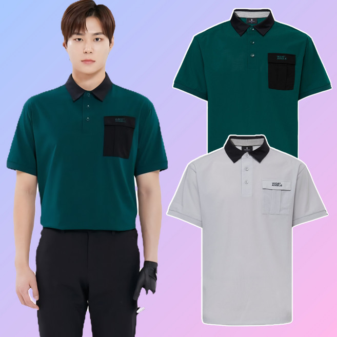 와이드앵글 남성 골프웨어 여름 냉감카라티 루즈핏 에어도트 포켓 골프 티셔츠 WMM25251