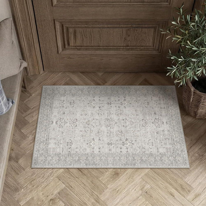PureCozy 2x3 Entryway Area Rug Brown Washable Vintage Carpet Non Slip Low Pile Kitchen Door Mat Tr