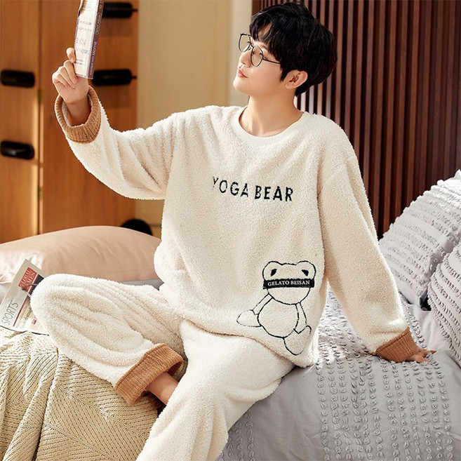 BAJAOEY(바자오이) 남성 추동 산호털 잠옷 웜업 기모 도톰 홈웨어세트