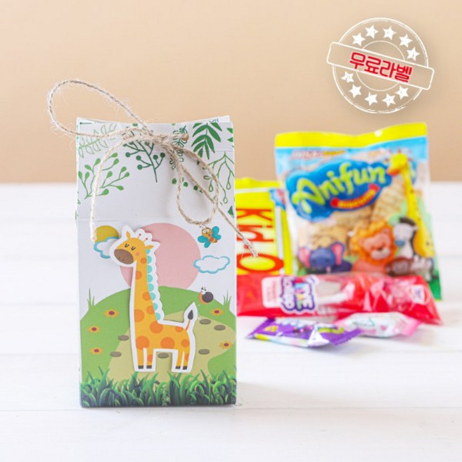 슬기마트 어린이집 유치원 입체상자 간식 선물세트 간식 5종 과자선물 구디백 생일답례 단체 행사 교회 성당 선물, 1세트, 애니멀 파크 간식 선물 세트