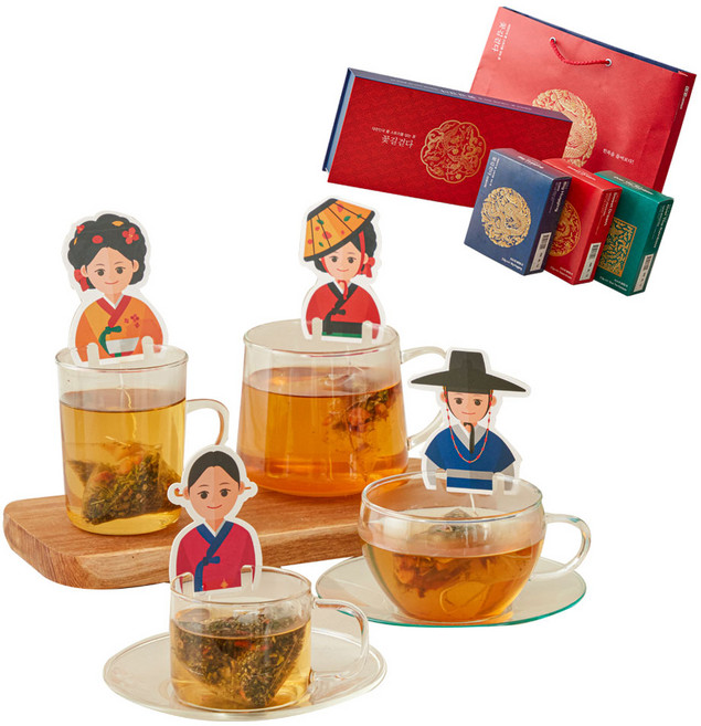 꽃길걷다 굿즈 티백 한국 전통 기념품, 12개, 1박스(3종,히비스커스,과일민트,바닐라홍차)