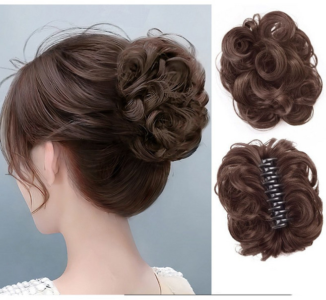 FANSYLI 1+1여성가발 올림머리집게핀 볼륨핏 헤어 집게핀 정수리가발 인조 당고머리 웨이브 성인 예쁜 머리핀2601K33, 2개, 다크브라운