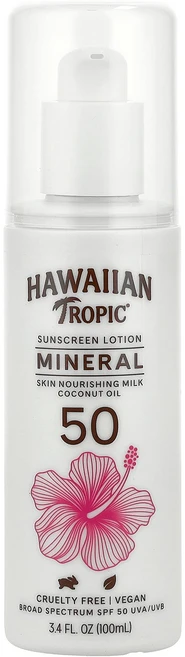 Hawaiian Tropic 미네랄 자외선 차단제 SPF 50 100ml(3.4fl oz) Tropic (하와이안 트로픽), Hawaiian Tropic, 미네랄 자외선 차단제,, 1개 - 쿠팡