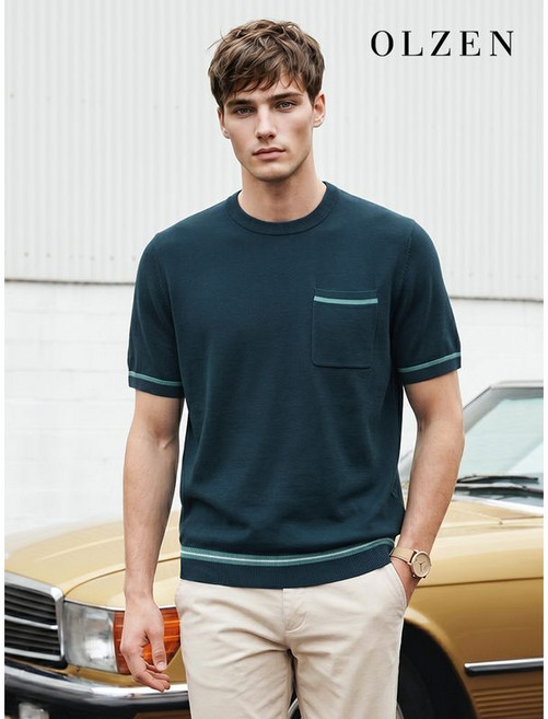 올젠 솔리드 라운드 반팔 니트 ZAD2ER1903