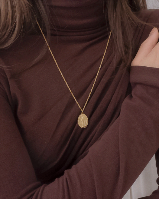 모두디자이너 실버925 세인트 기적의패 성모 마리아 코인 1.5 동글체인 목걸이 14