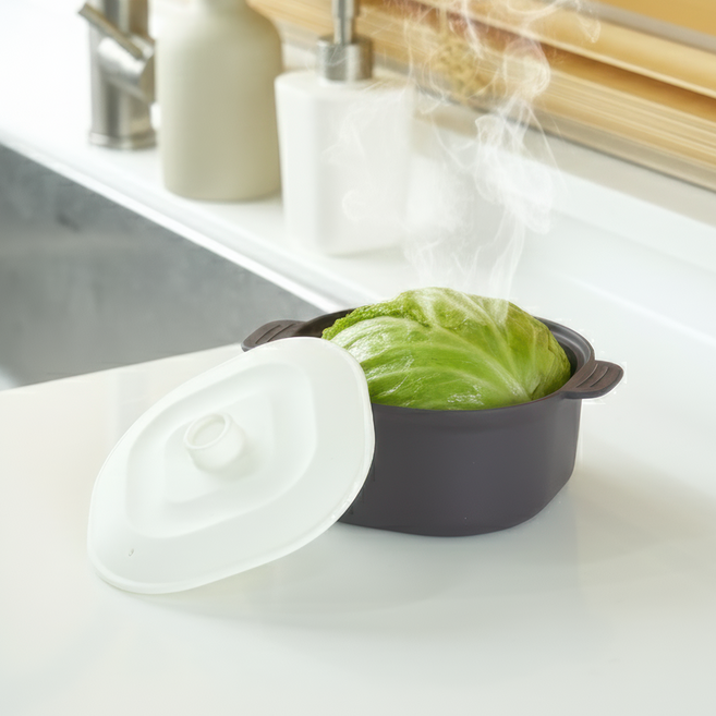 소노리떼 국산 실리콘 계란찜기 중형 사각 700ml 화이트 뚜껑, 퍼플그레이, 1개