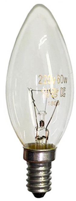 촛대구 소형 백열전구 220V 40W 60W E14 E17 E26, 60W (환한 밝기), E26 (일반소켓 지름 약 26mm), 1개