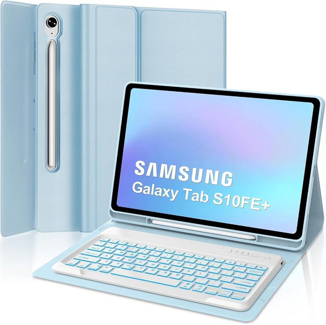 KVAGO 삼성 갤럭시 탭 S10 FE 플러스/S10 FE+ 13.1인치 키보드 케이스2025 탈착식 7가지 색상 백라이트 블루투스 키보드 S 펜 홀더 커버 스카이 블루, 하늘색