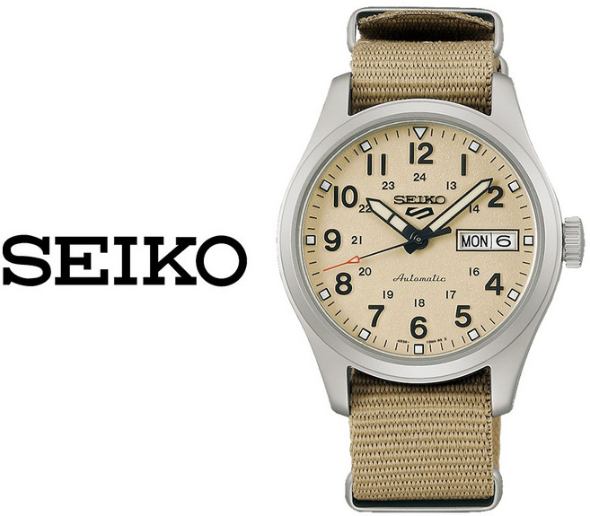 세이코5 세이코 SEIKO 5 스포츠 필드워치 오토매틱 베이지 남성 나토밴드 손목시계 SRPJ83K1