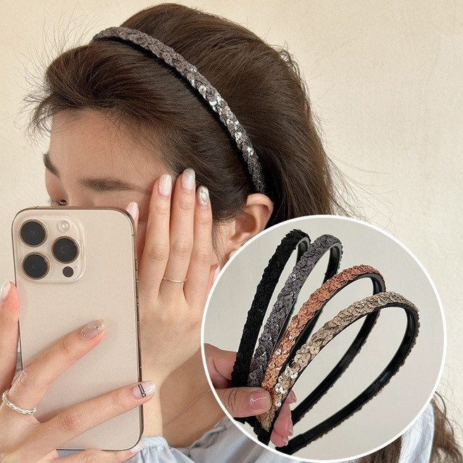 ZMBIRD 4종세트 귀 안아픈 예쁜 스팽글 꽈배기 미끄럼방지 헤어밴드 H2524