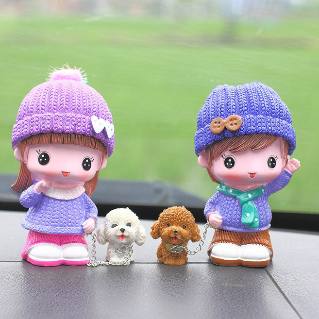 MIROSE 차량용 커플 피규어 인형 소품 차량 실내 꾸미기 자동차 악세사리, 니트모자 커플