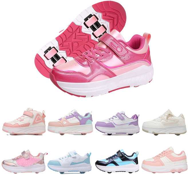 PHTEER 롤러슈즈 바퀴달린 운동화 롤러스케이트 4륜 F08, 핑크색, 1개