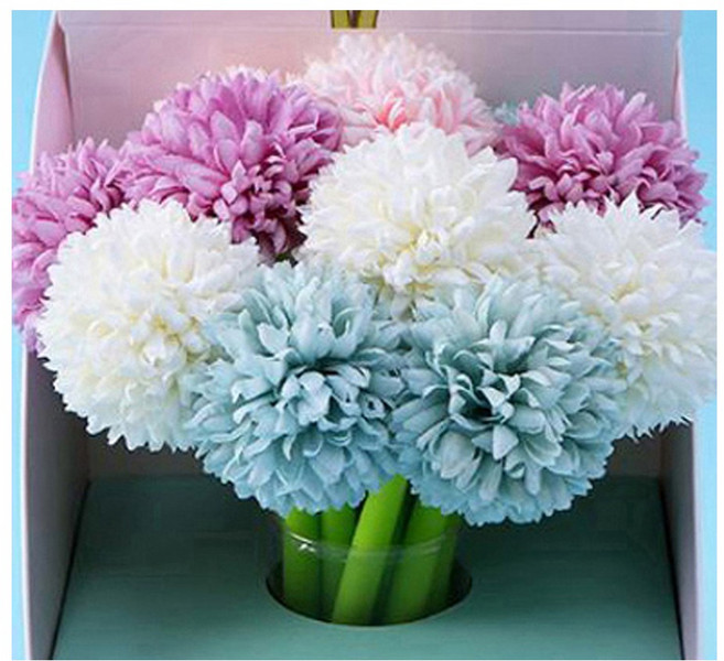 폼폼 국화볼펜 꽃볼펜 플라워, 폼폼국화펜(색상랜덤)