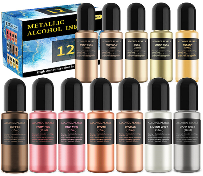 [드그라쎄] 메탈릭 레진 공예 조색제 12색 10ml uv레진 크리스탈 에폭시 색소, 1개, 실버 그레이