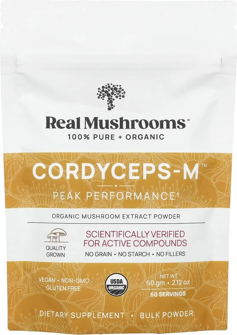 Real Mushrooms Cordyceps-M™ 유기농 버섯 추출물 분말 60g(2.12oz), RealMushroomsCordycepsM유기농버섯추출, 60g, 1개 - 쿠팡