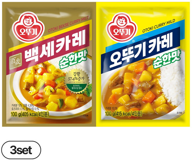 오뚜기카레 순한맛 100g 3개+백세카레 순한맛 100g 3개(총 6개), 1세트