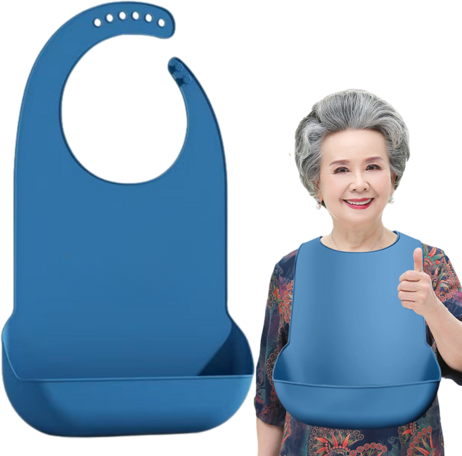 브로킥 성인용 방수턱받이 식사용 앞치마 환자 노인 풀커버형 특대사이즈 (53cm X 37cm), 1개, 블루