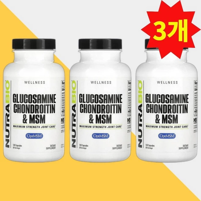 Nutrabio 뉴트라바이오 글루코사민 콘드로이친 120캡술 3병, 3개, 120정 - 쿠팡